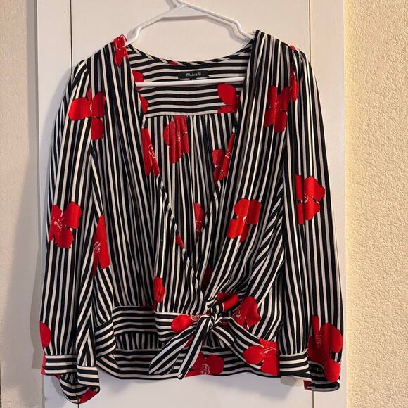 Madewell Wrap Top in Candied Orchids Floral Striped Size XL - Picture 4 of 8